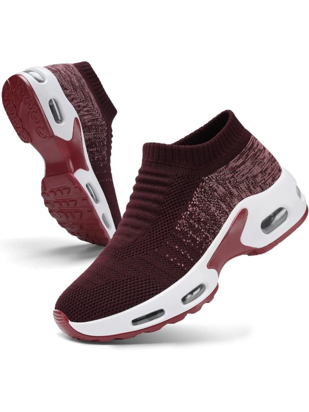 Women's Red Mesh Light Weight Pull-On Air Cushion Slip on Sock Walking Sneaker